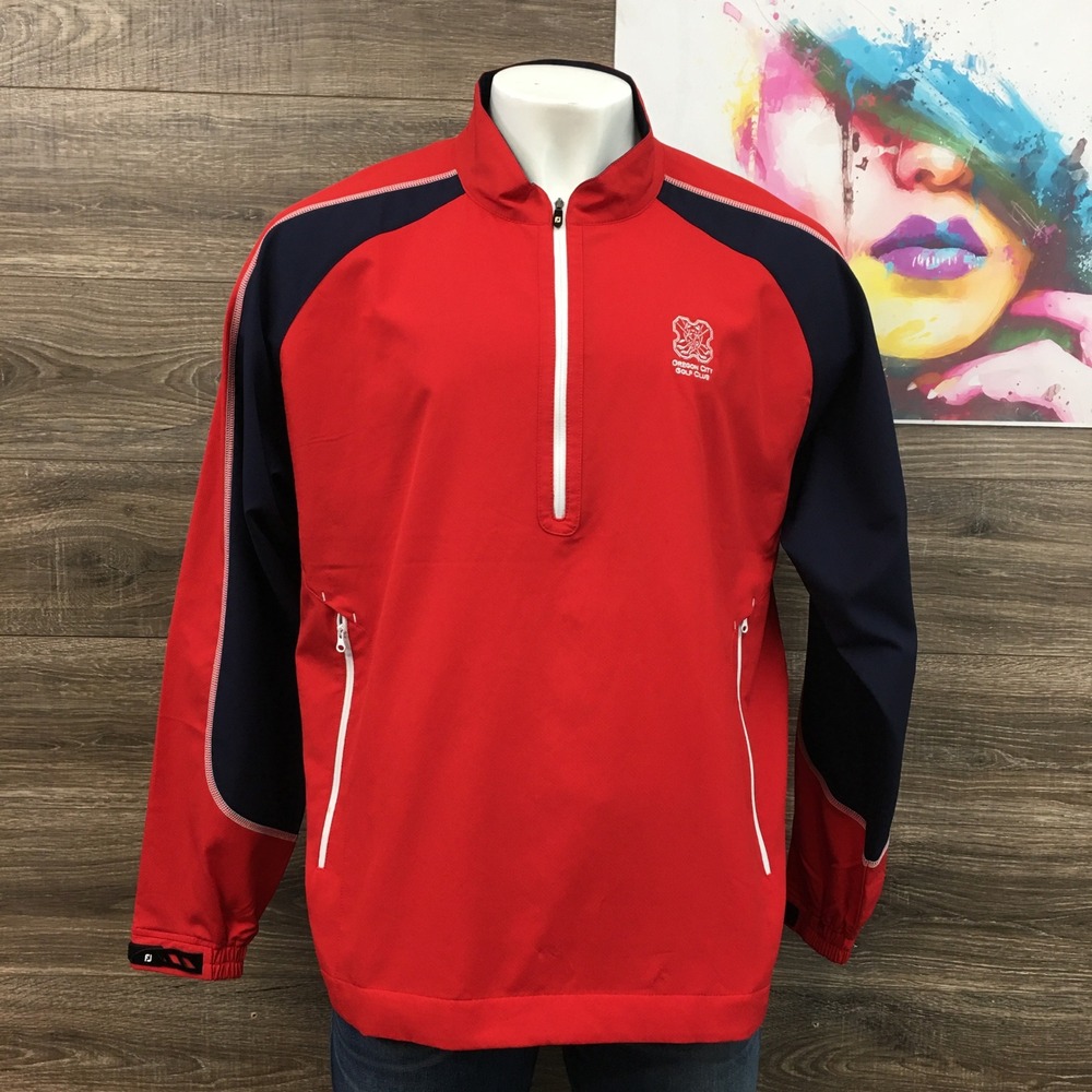 FootJoy Mens XL‎ Oregon City Golf Club 1/4 Zip Windbreaker Red (FLAW)